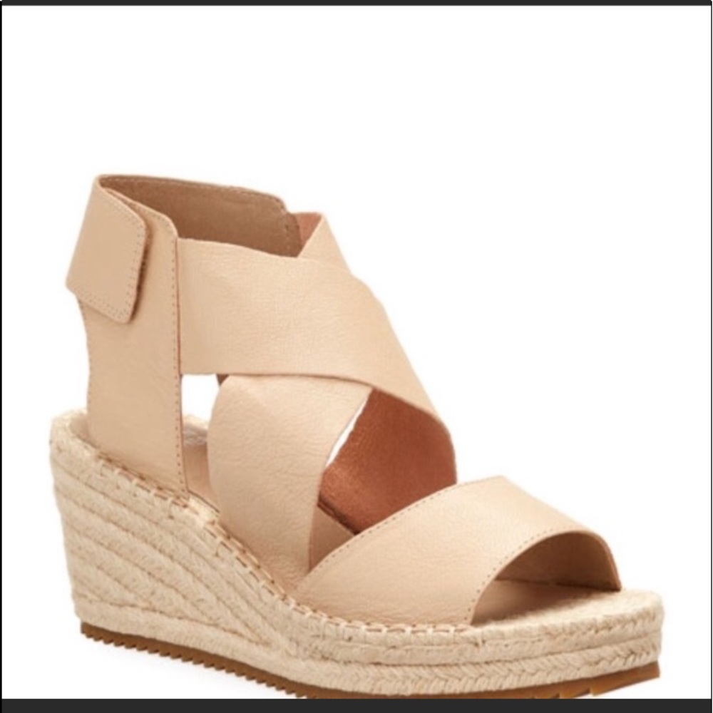 Eileen Fisher Neutral Beige Crisscross Espadrille Wedge Sandal